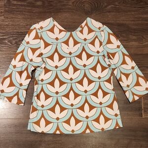 ❤️ NWOT! J. MCLAUGHLIN CATALINA CLOTH AQUA WHITE BROWN TOP, LARGE